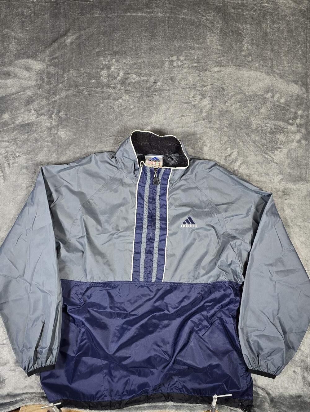 Vintage Adidas 1/2 Zip Windbreaker Jacket Size Medium Pullovet Navy Gray